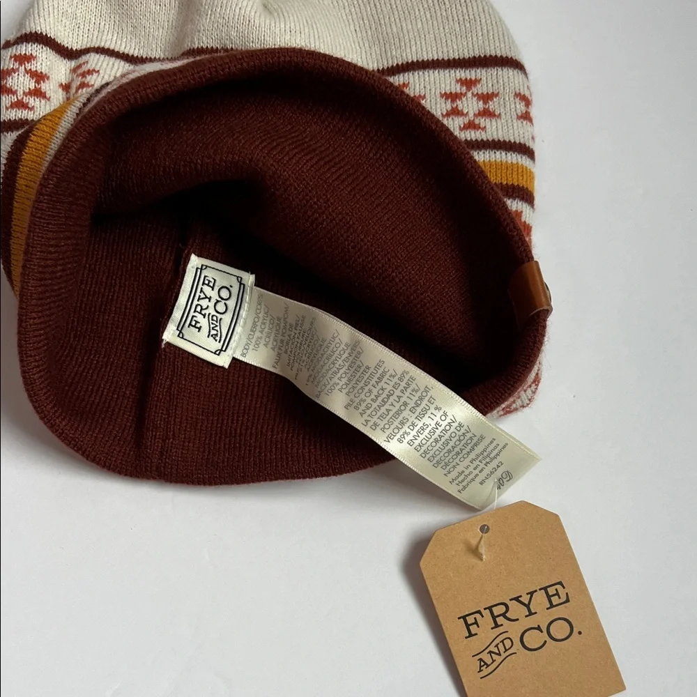 FRYE AND CO. Women’s Knit Beanie with Pom-Pom - Cream and Orange - Picture 3 of 5